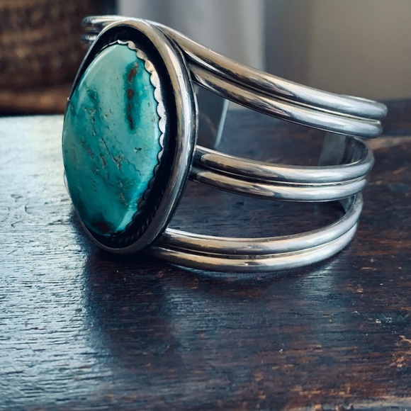 Vintage 78 gms Southwestern Turquoise Row Cuff Bracelet - Picture 5 of 14